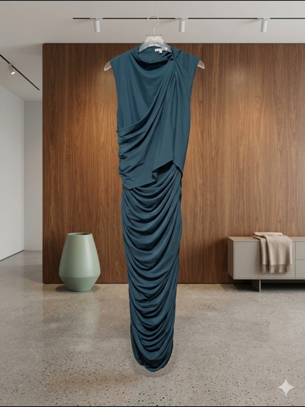 Fashion Nova Diya Draped Mesh Midi Dress - Teal Size 1X (NWOT) - Picture 5 of 8